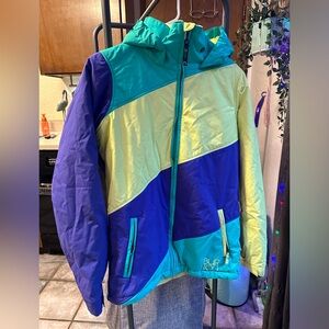 Youth XL / Women’s Small BURTON DryRide Snowboard Coat Hood Yellow Purple Aqua